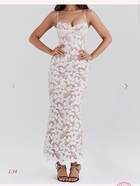 House of CB White Lace Maxi Dress with Spaghetti Straps
